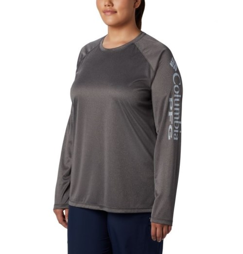 Women's Columbia PFG Tidal Tee Heather Long Sleeve Sweatshirts Dark Grey | Plus Size CA-X4A08